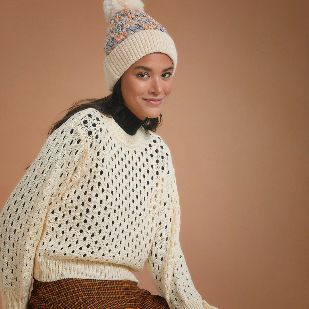 Knit Sweater with Holes - White