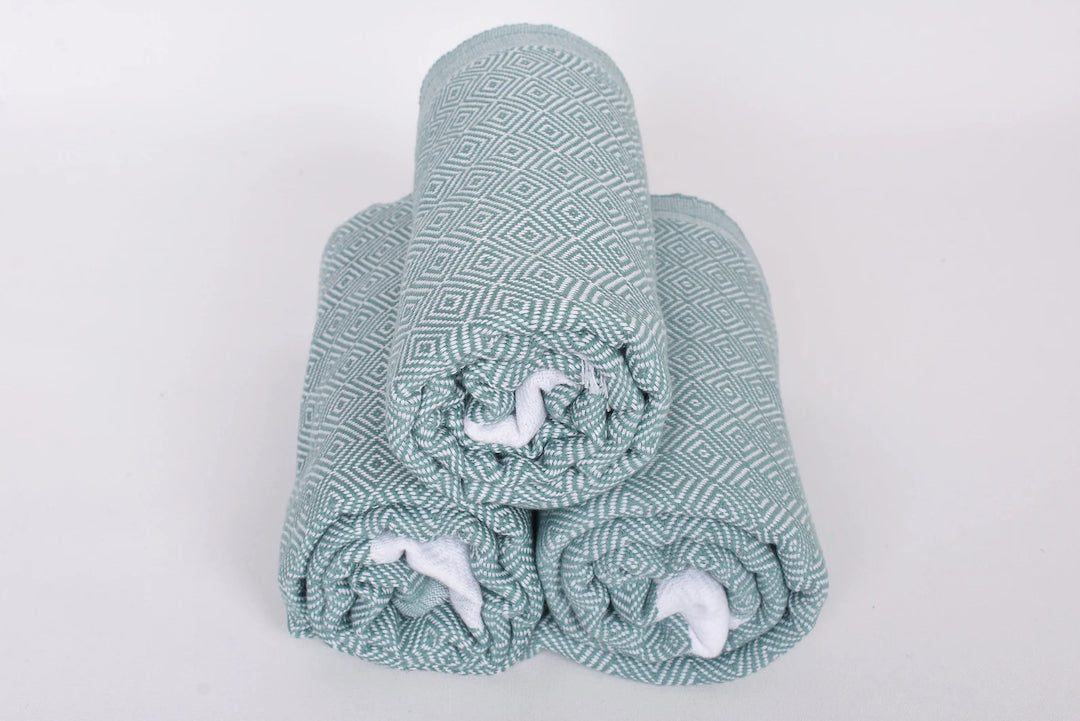 Teal White Diamonds Bath Towel Organic Turkish Towel - 70" X 40"
