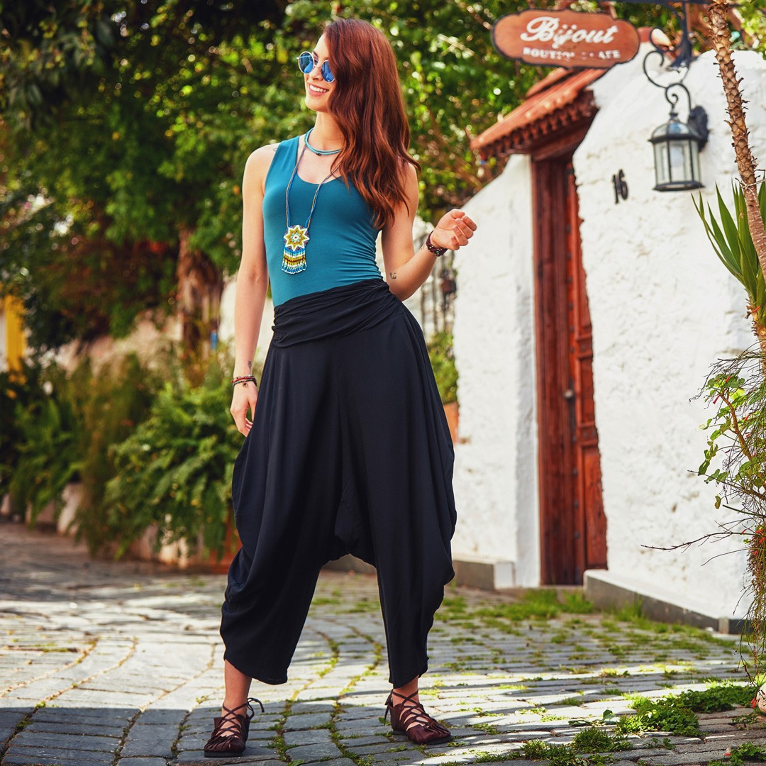 Solid Black Harem Pants - Stylish, Versatile Bohemian Fashion