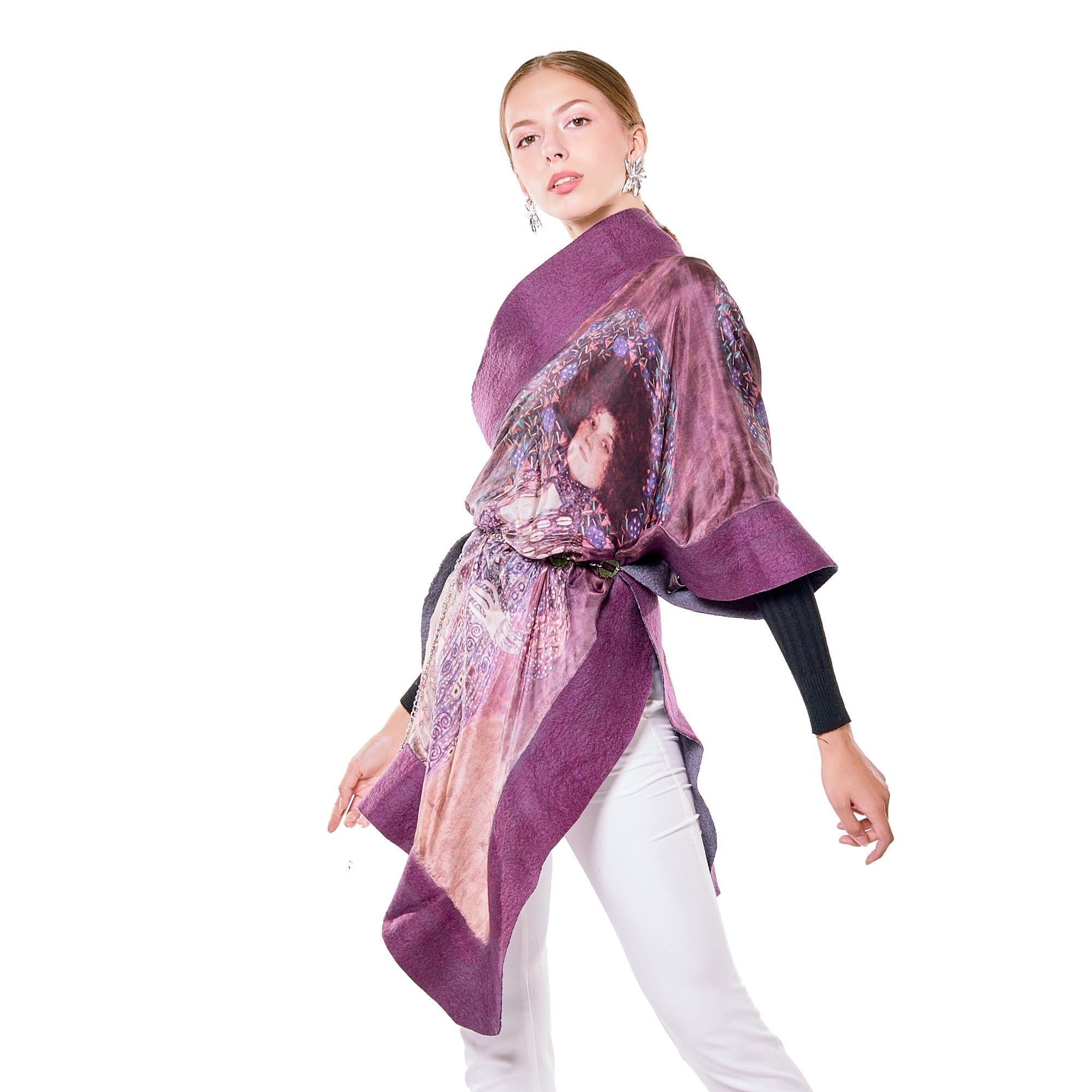 Silk & Merino Felt Shawl -Gustav Klimt Emilie Floge Purple-Gray