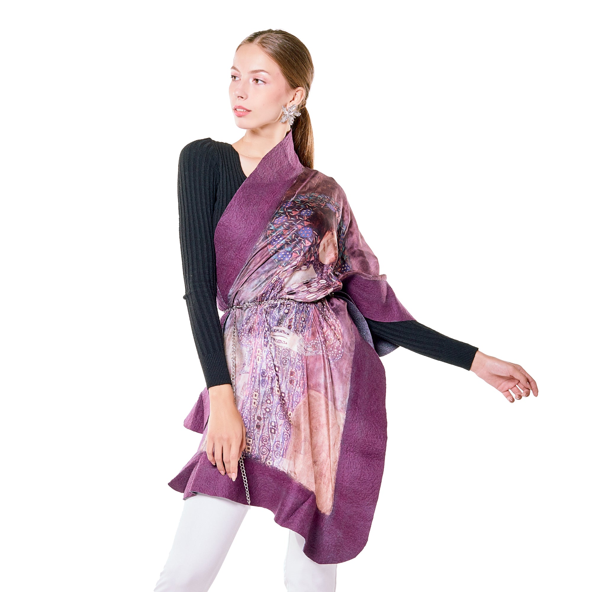 Silk & Merino Felt Shawl -Gustav Klimt Emilie Floge Purple-Gray