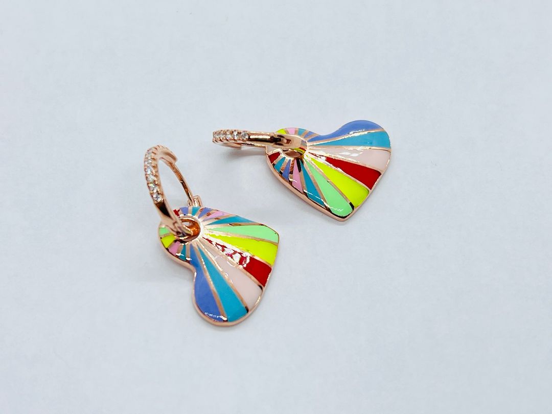 Earring Sterling Silver Rose Gold Plated Colorful Hearts - SVE2