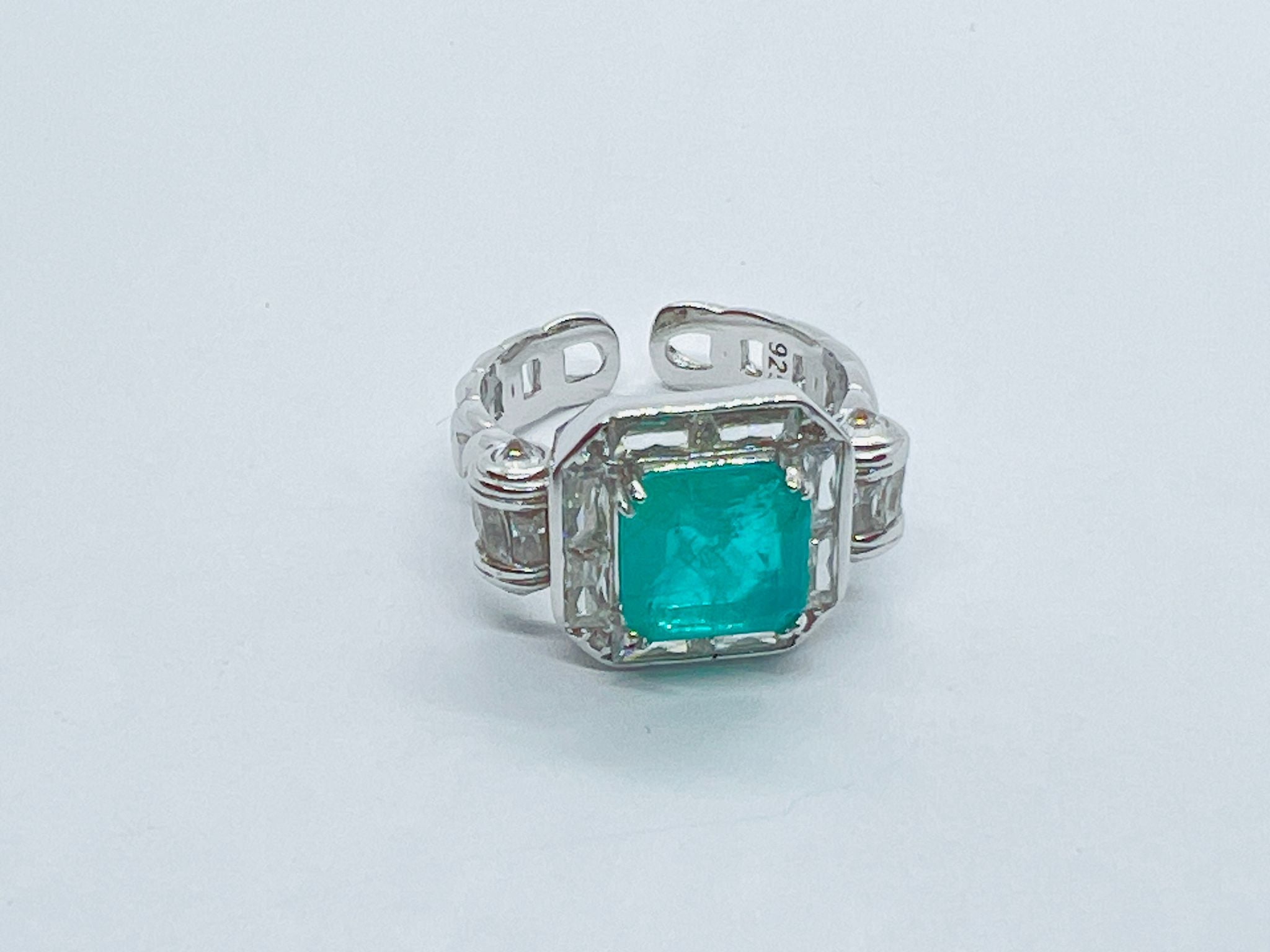 Ring Sterling Silver Synth Emerald Open - SVR4