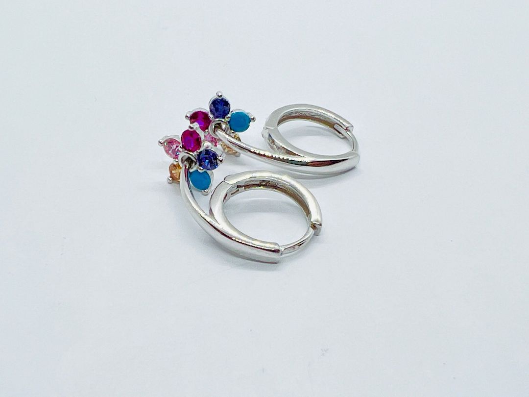Earring Latch On Sterling Silver Colorful Flower - SVE19