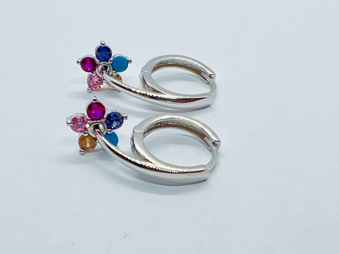 Earring Latch On Sterling Silver Colorful Flower - SVE19