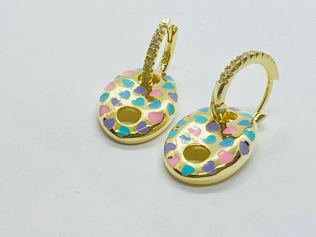 Earring Latch Silver Yelow Gold Pink Blue Hearts- SVE21