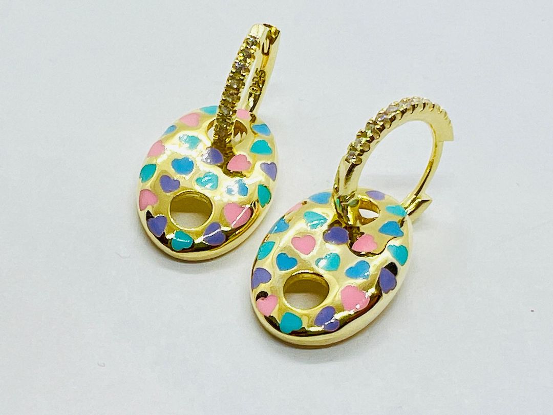 Earring Latch Silver Yelow Gold Pink Blue Hearts- SVE21