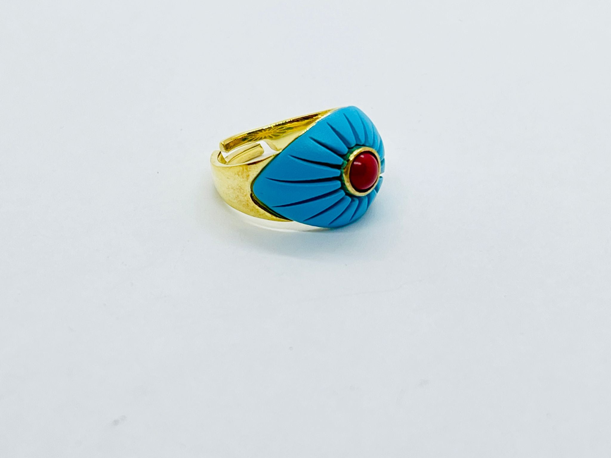Ring Silver Yellow Gold Nazar Eye Blue Red Open Design - SVR10