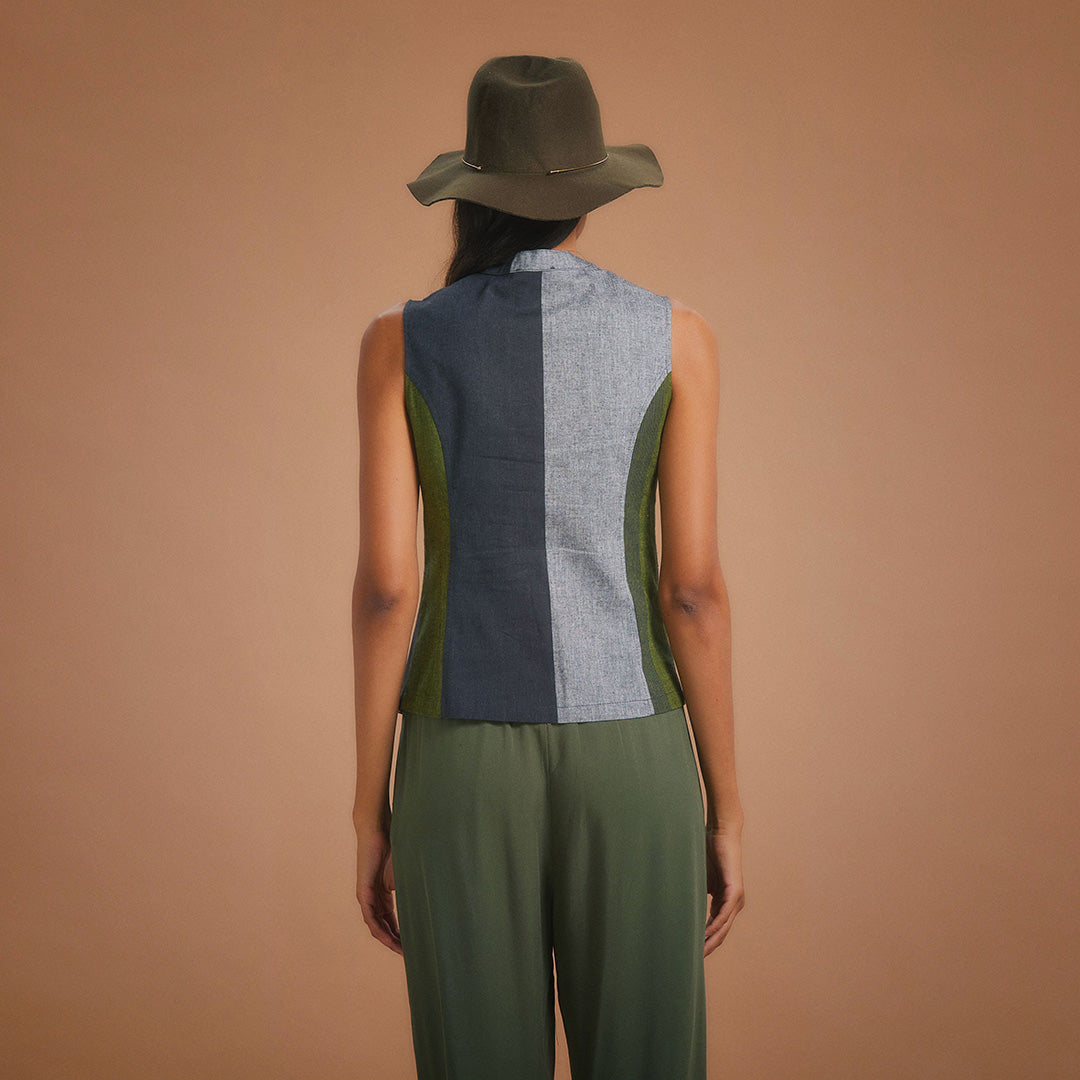 Zaggies - Simple Button Down Shirt Vest - Green Patchwork