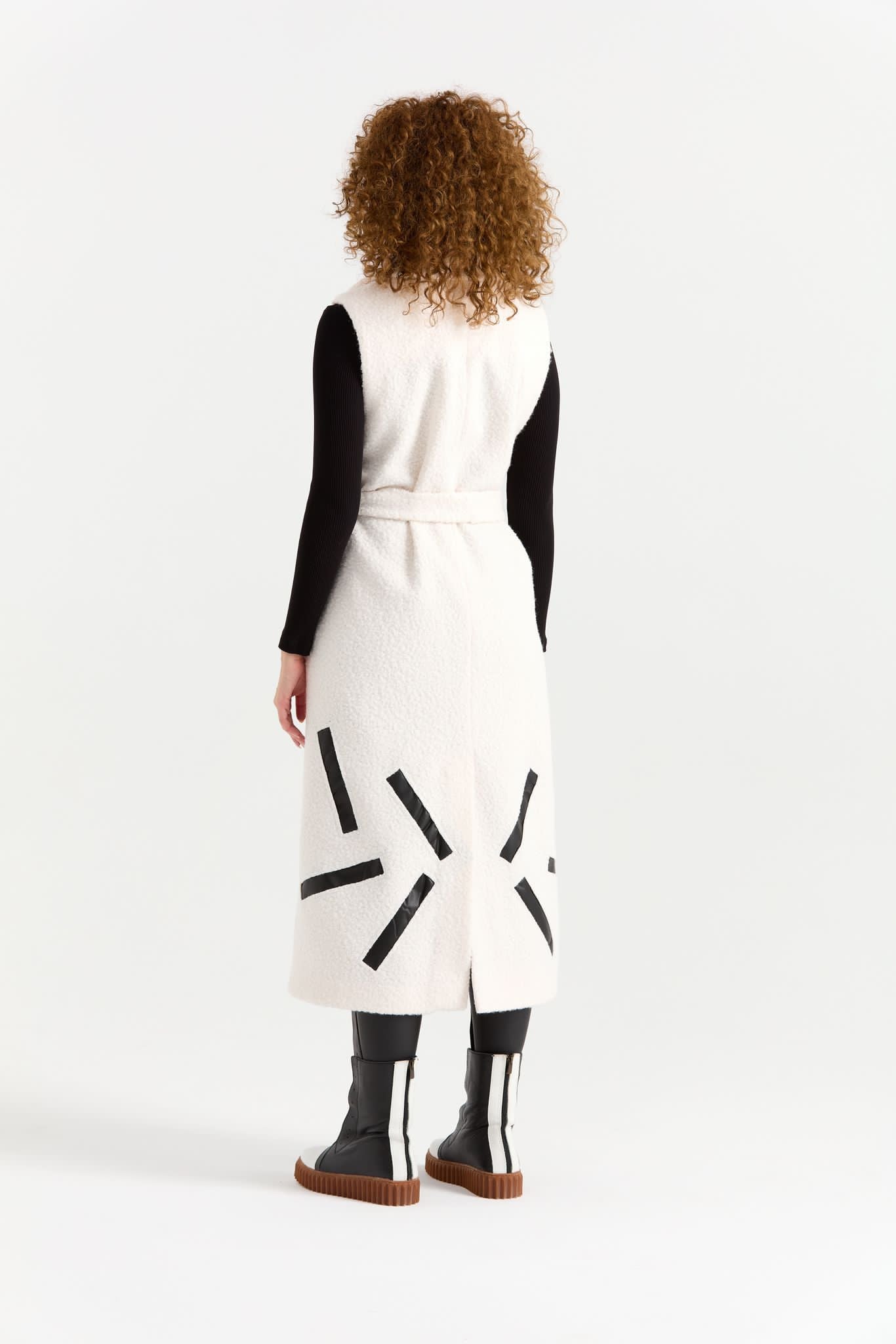 Designer Sleeveless Jacket Cardigan Wool Design B-11 - White