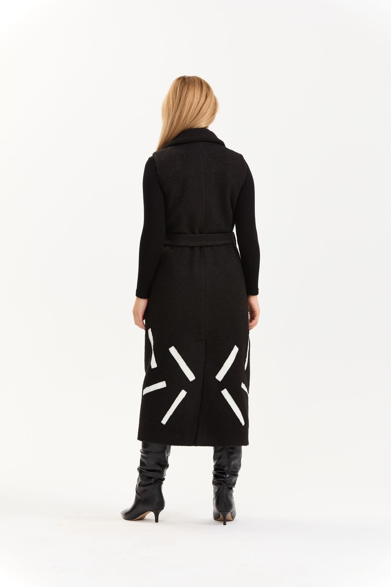 Designer Sleeveless Jacket Cardigan Wool Design B-11 - Black