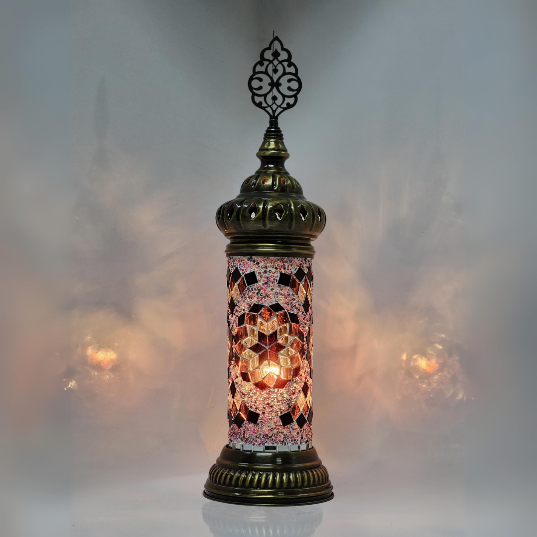 Cylinder Mosaic Turkish Glass Lamp Table Top Lamp - 7X20 CM