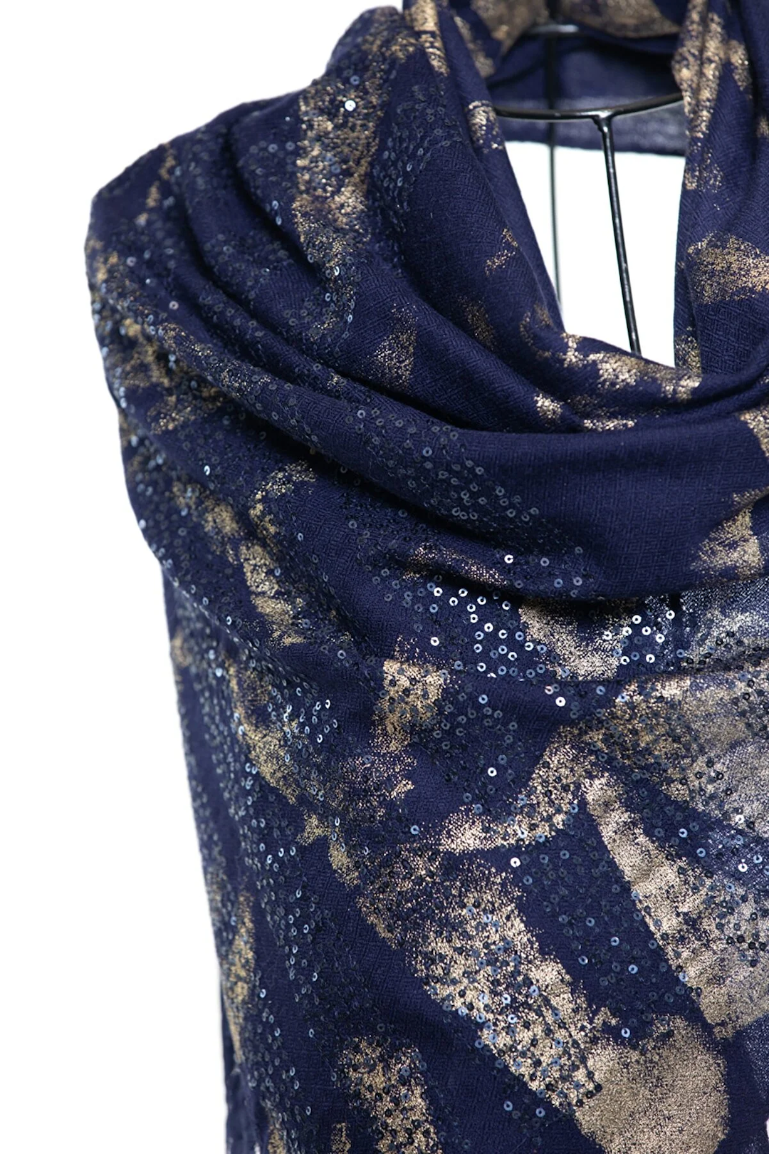 Silk & Cashmere Sequin Lace Lurex Stoles - Navy