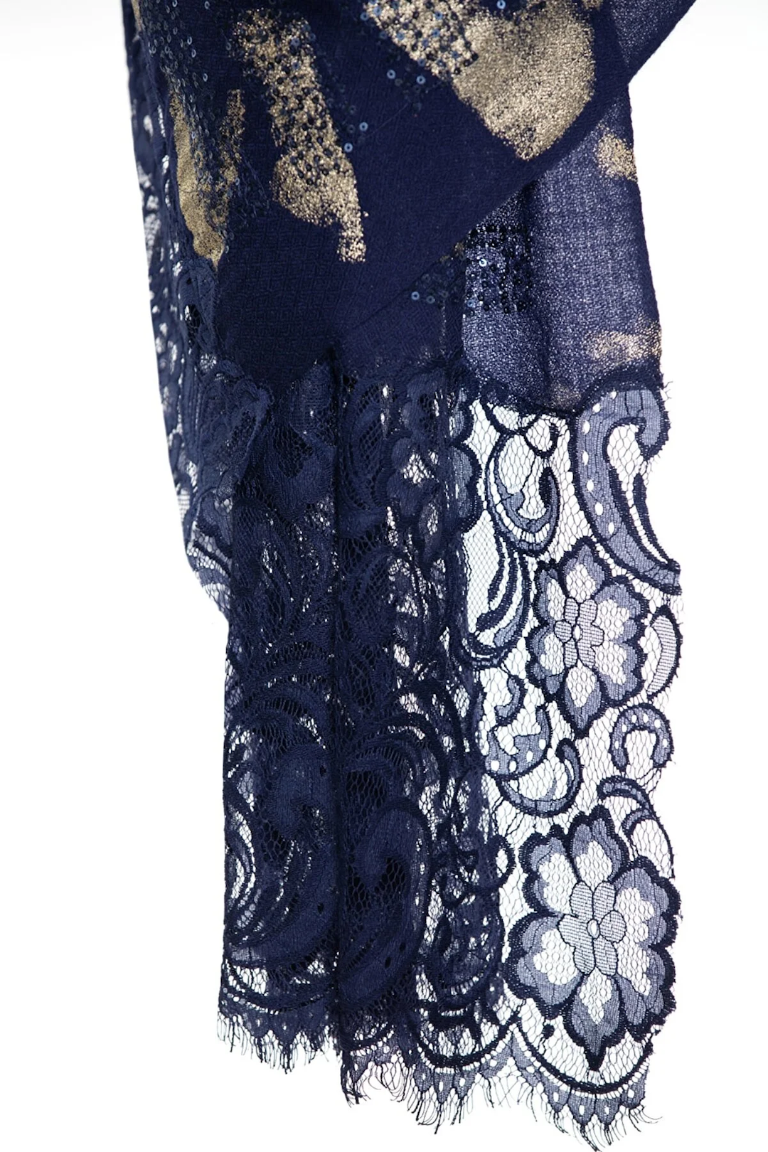Silk & Cashmere Sequin Lace Lurex Stoles - Navy