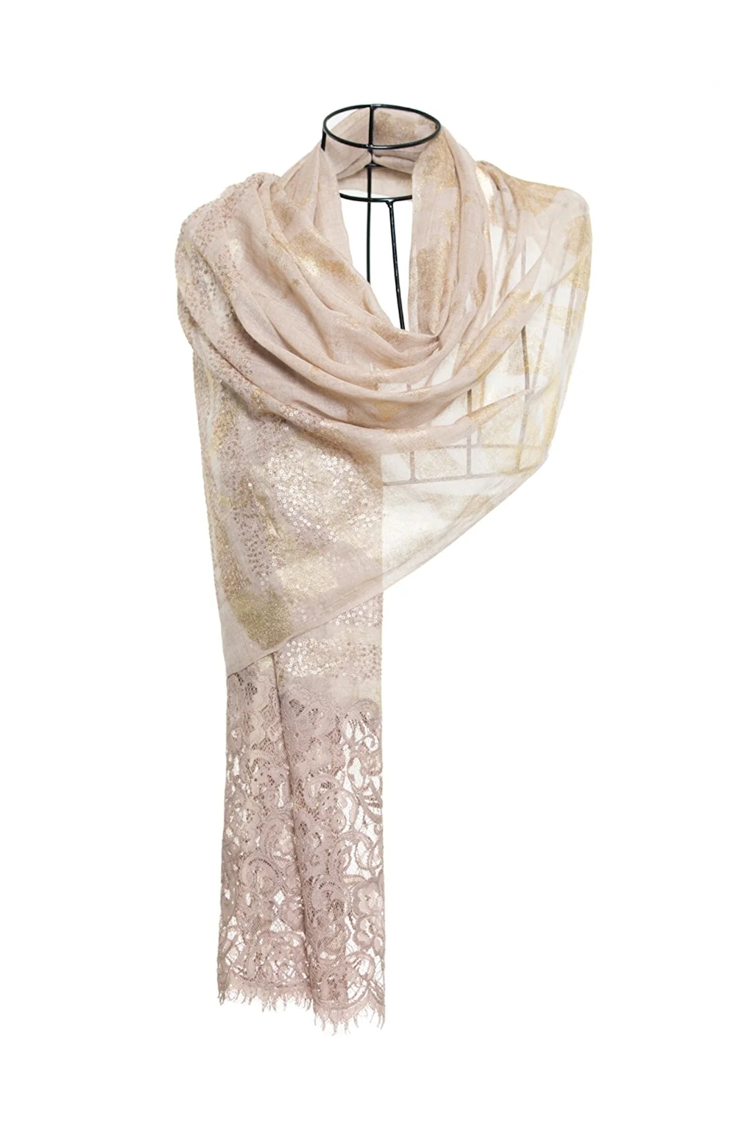 Silk & Cashmere Sequin Lace Lurex Stoles - Sepia