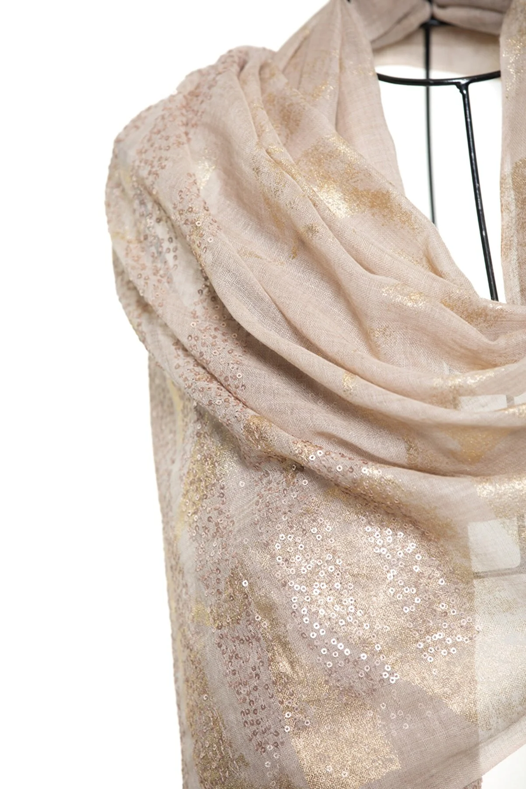 Silk & Cashmere Sequin Lace Lurex Stoles - Sepia