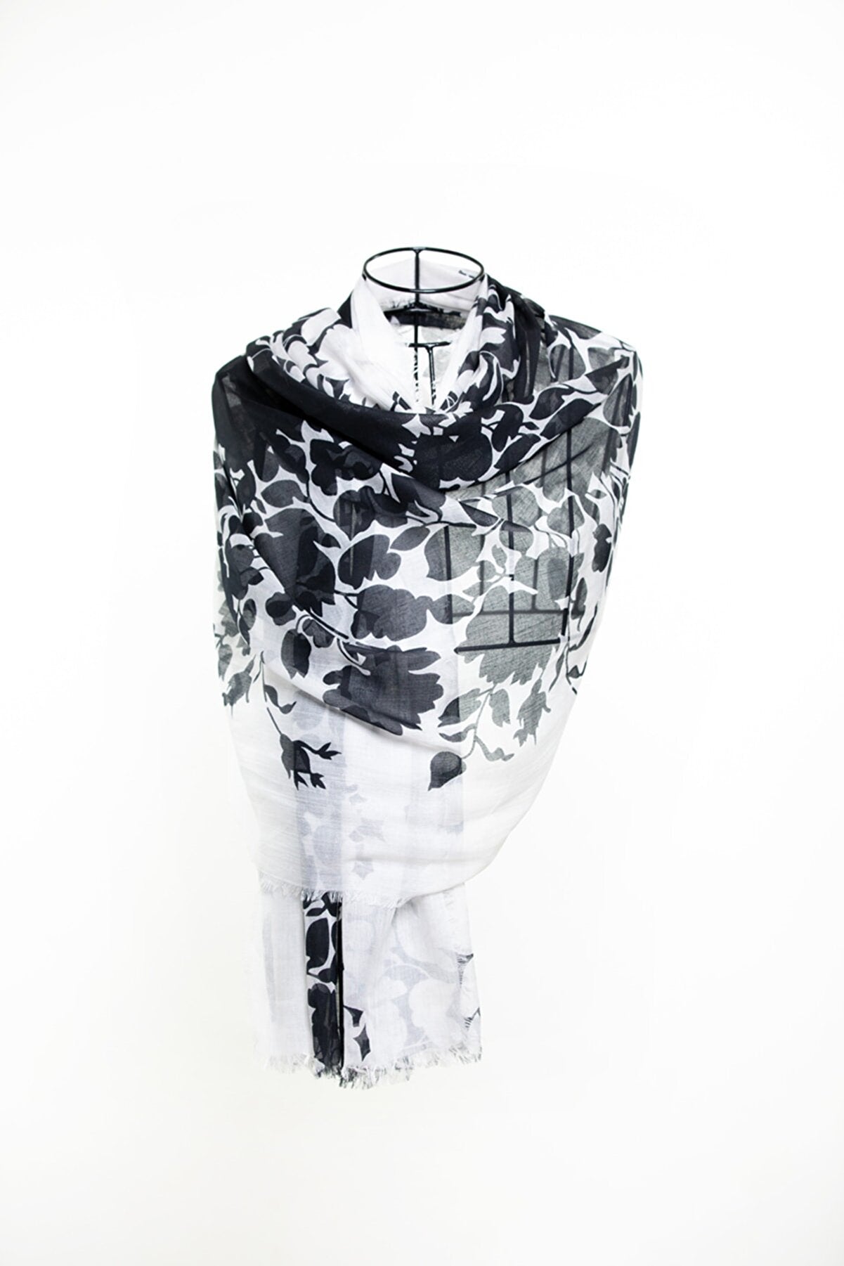 Rosa Abstract Sheer Lightweight Modal Floral Scarf - Black and White