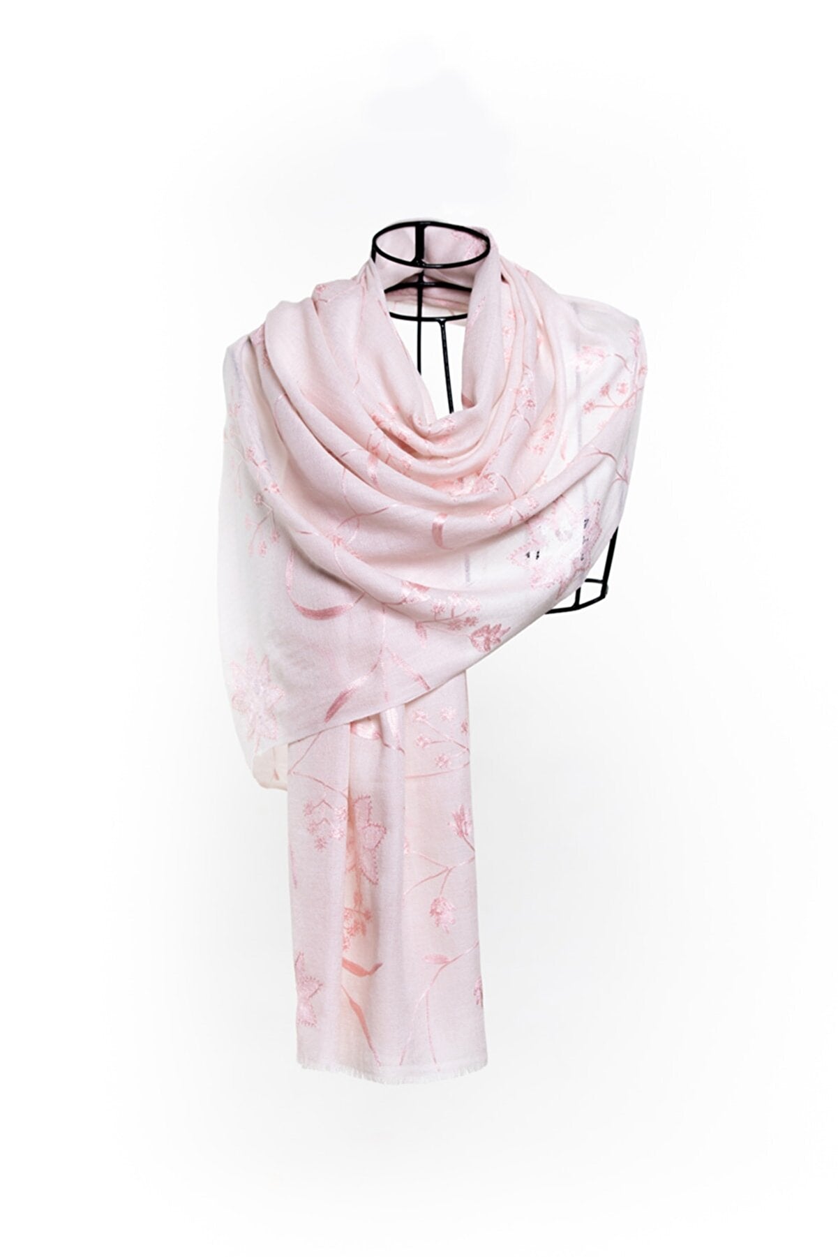 Lace & Embroidery Floral Sheer Shawl - Baby Pink
