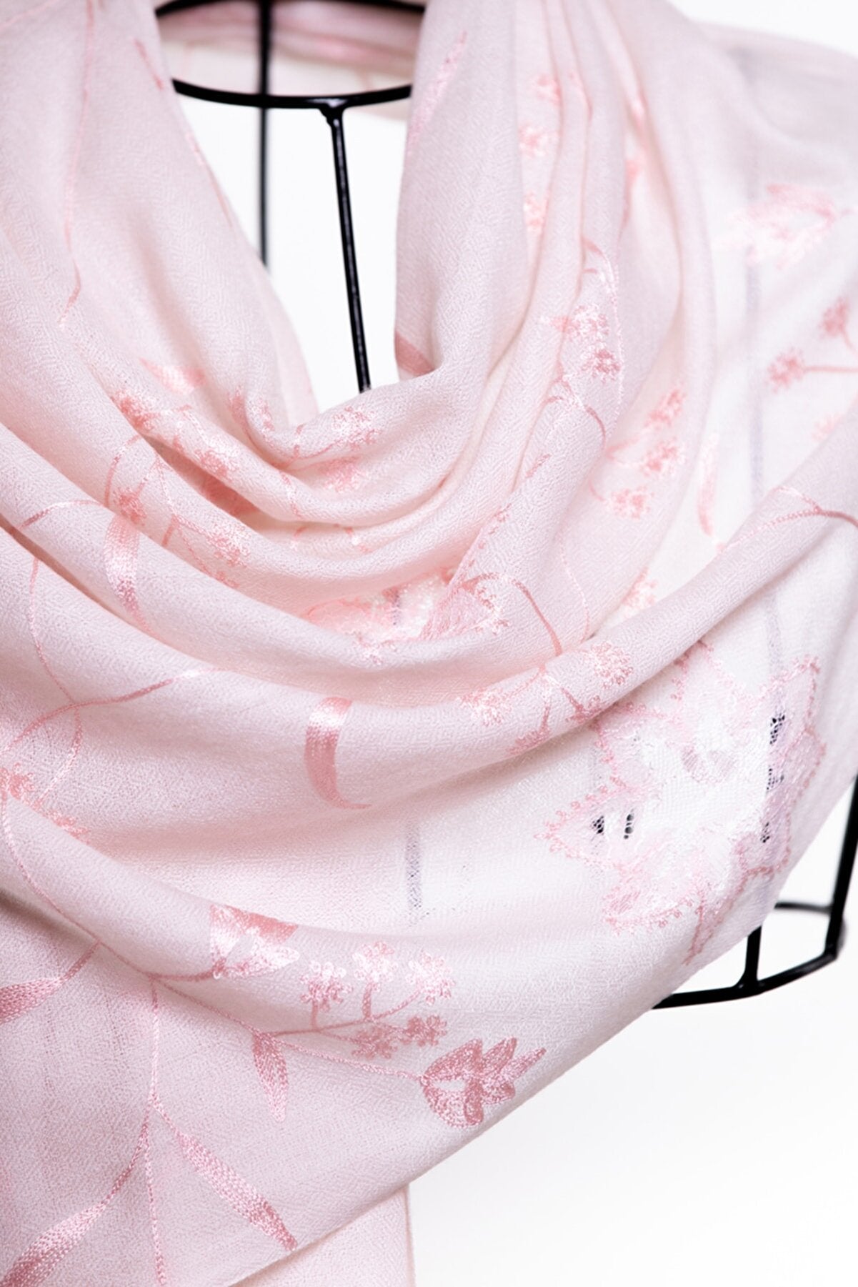 Lace & Embroidery Floral Sheer Shawl - Baby Pink