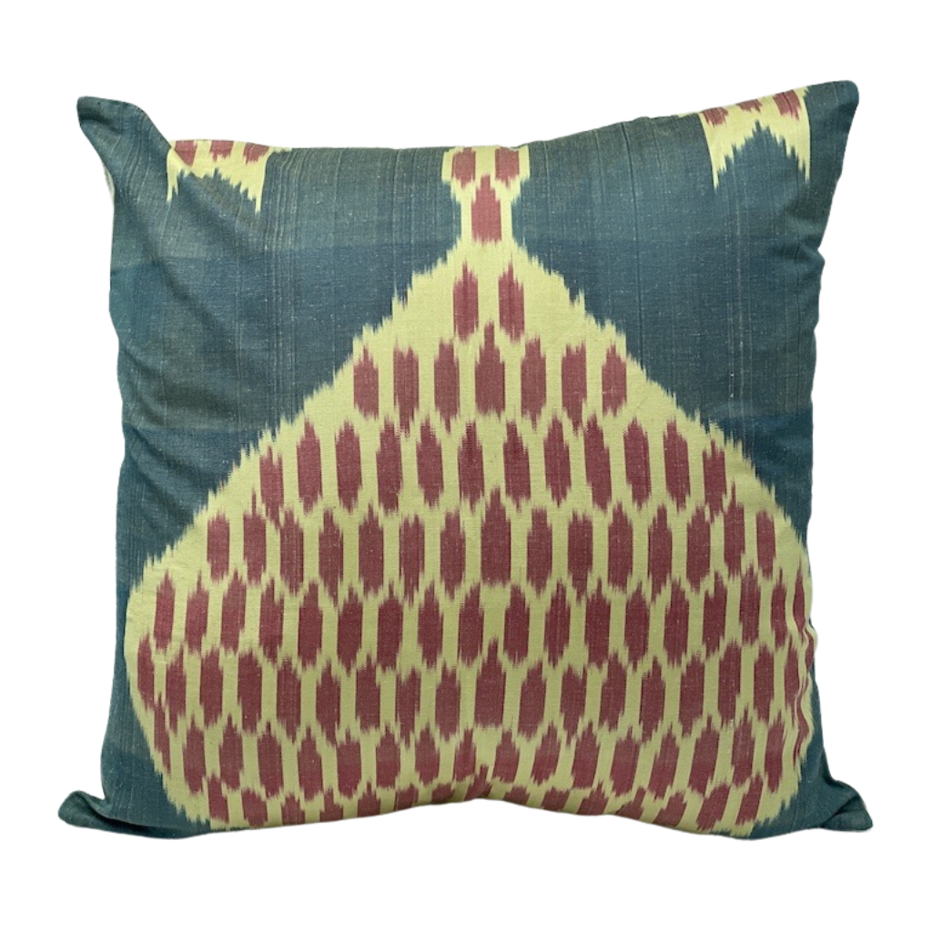One Side IKAT Cotton Silk Mix Cushion Cover - Fern Red