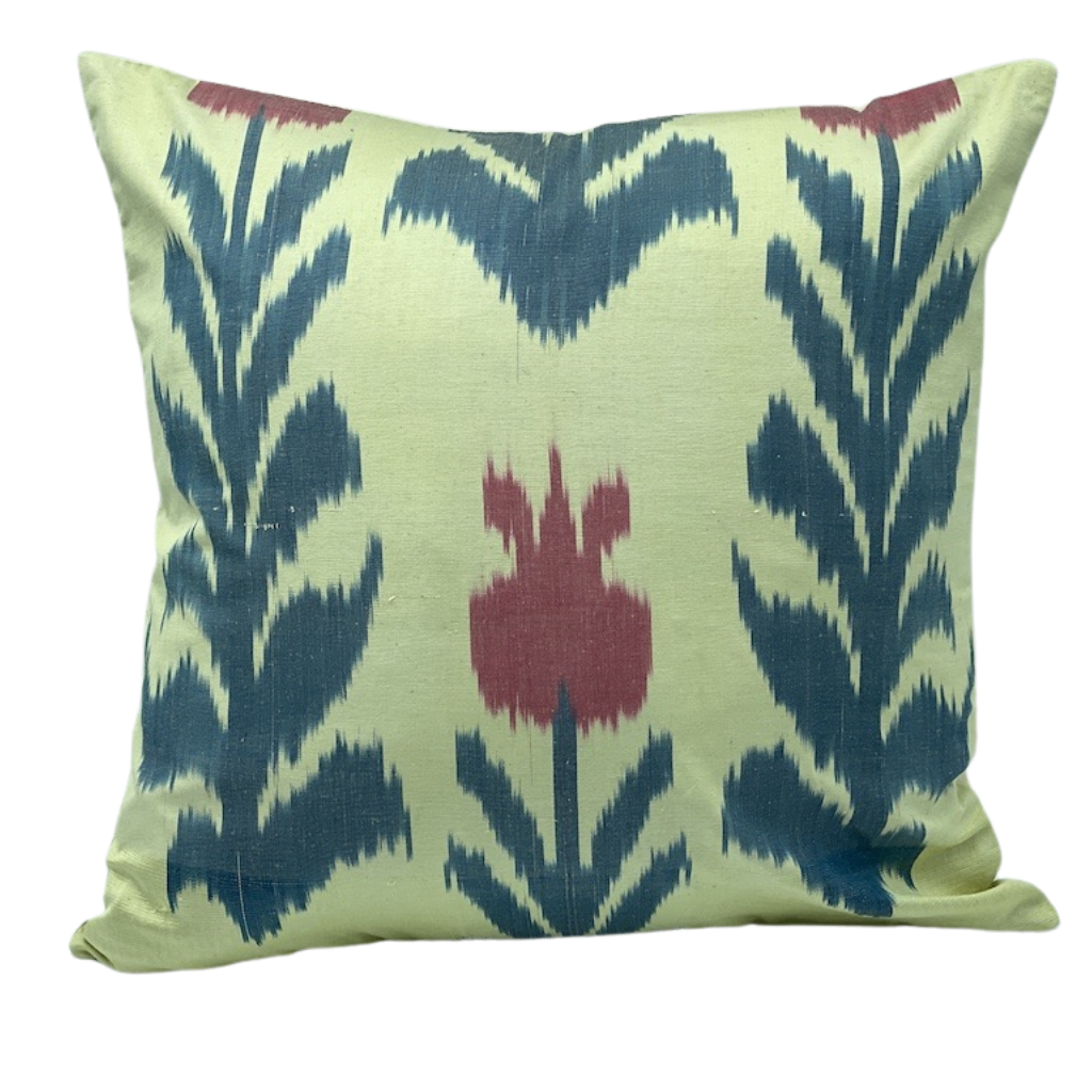 One Side IKAT Cotton Silk Mix Cushion Cover - Cream Flower