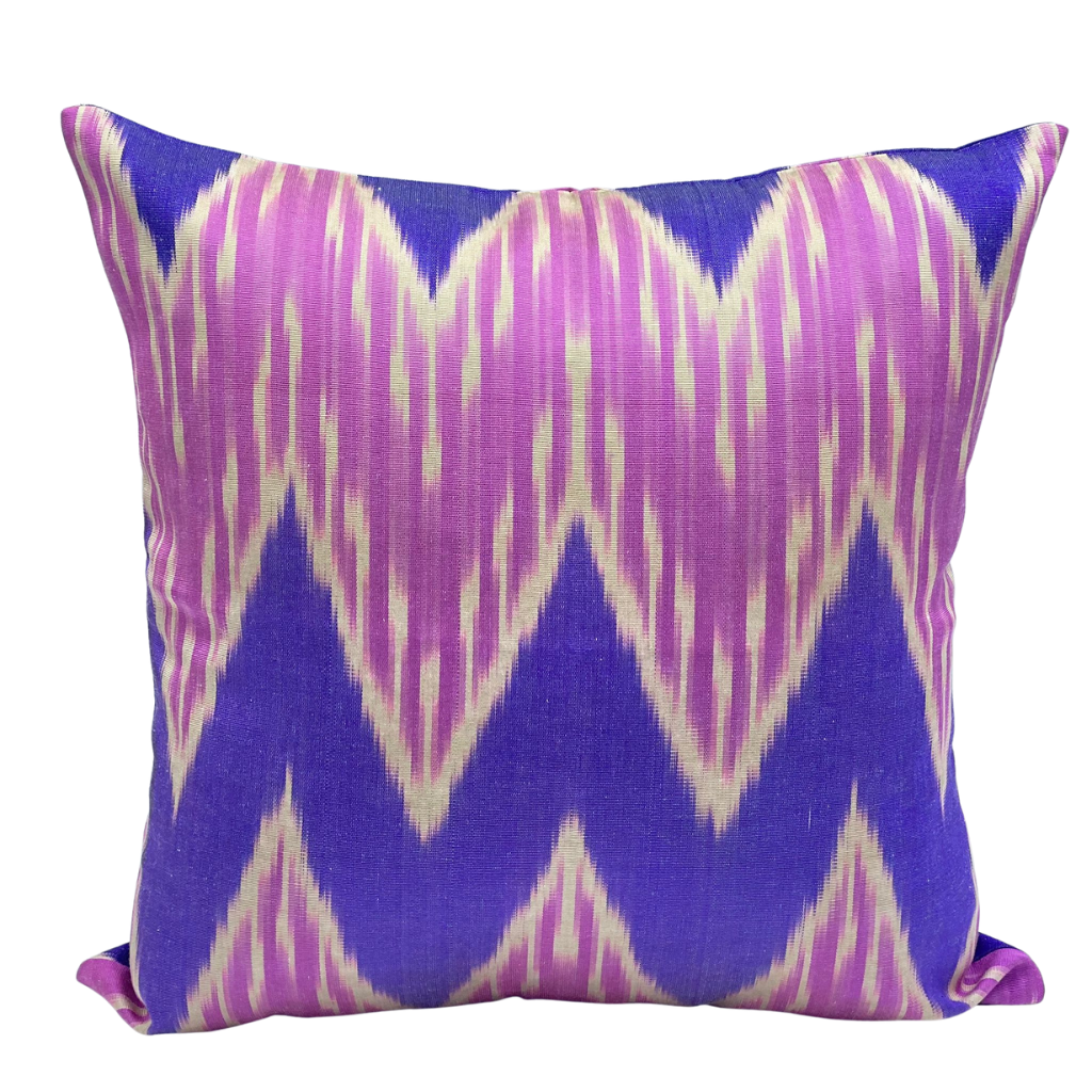 Double Side IKAT Silk Cushion Cover (40*40) CM - Fuschia Purple Zag