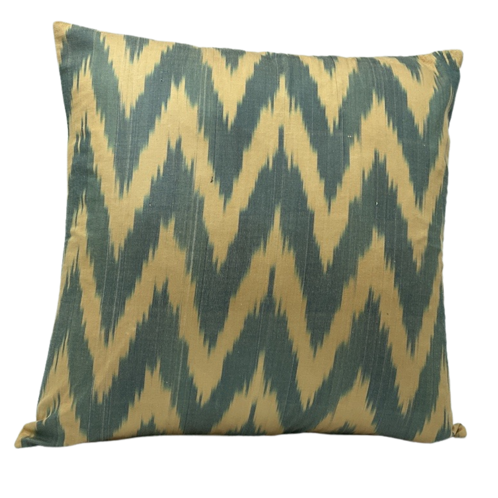 One Side IKAT Cotton Silk Mix Cushion Cover - Zig Zag Forest