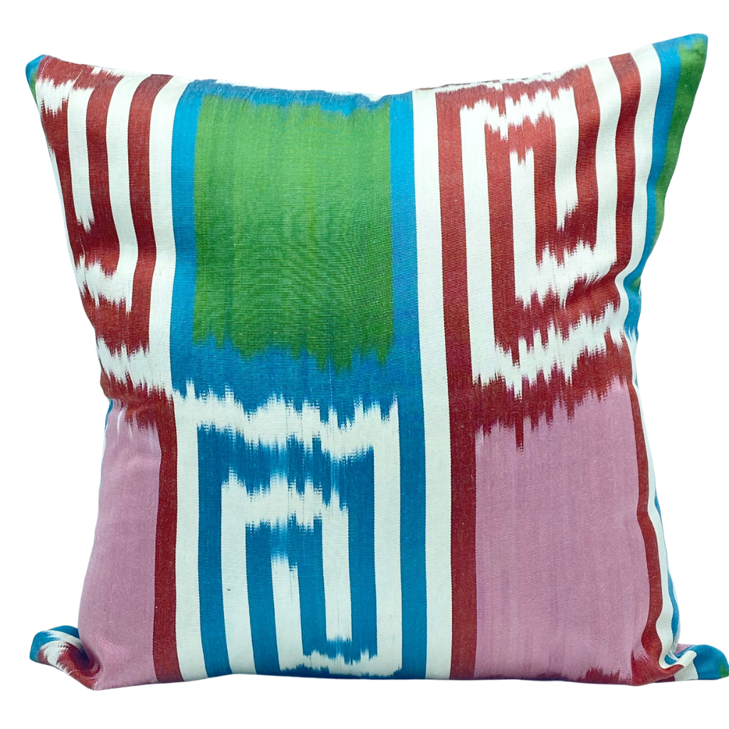 Double Side IKAT Silk Cushion Cover (40*40) CM - Colored Squares