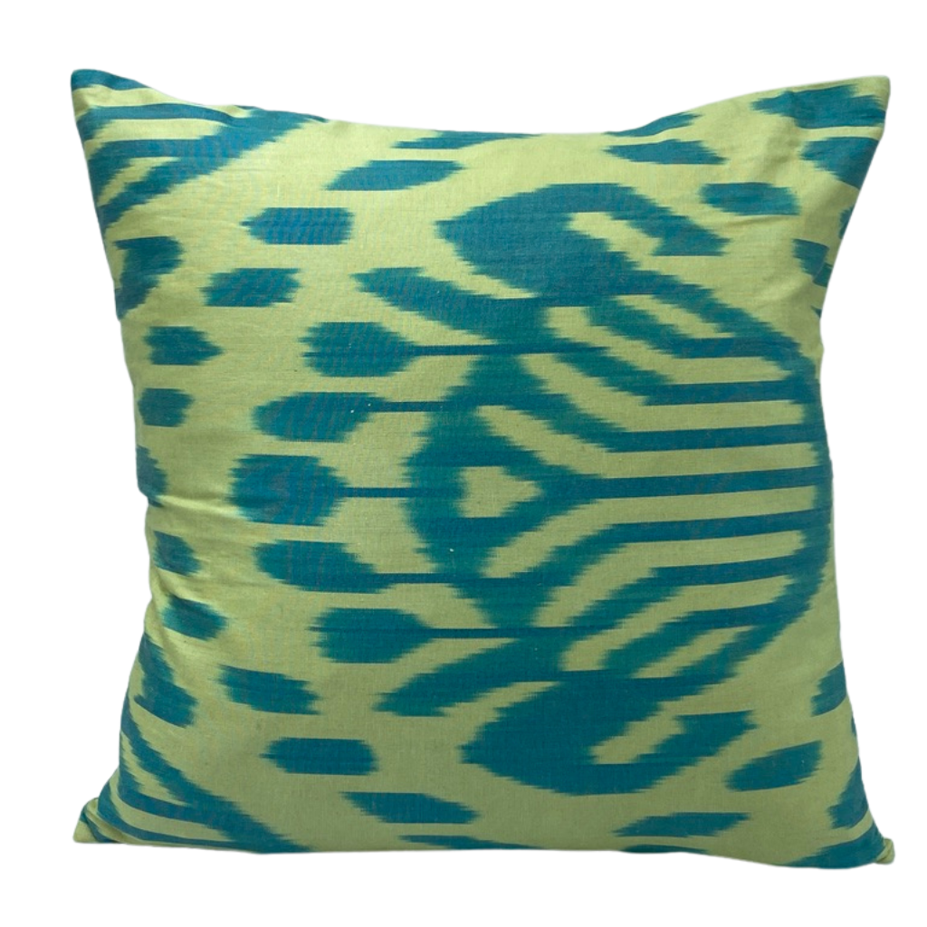 One Side IKAT Cotton Silk Mix Cushion Cover - Pale Crab