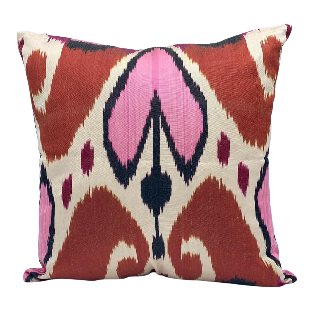 Double Side IKAT Silk Cushion Cover (40*40) CM - Pink Heart