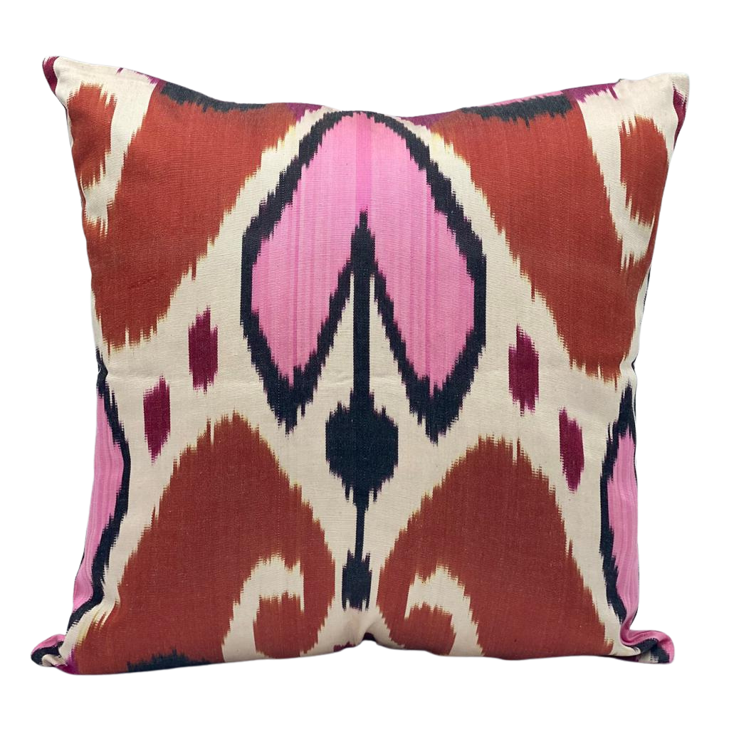 Double Side IKAT Silk Cushion Cover (40*40) CM - Pink Heart