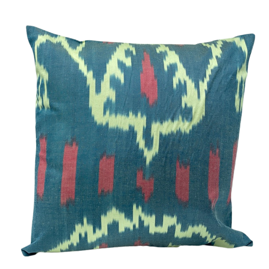 One Side IKAT Cotton Silk Mix Cushion Cover - Fern Red Tree
