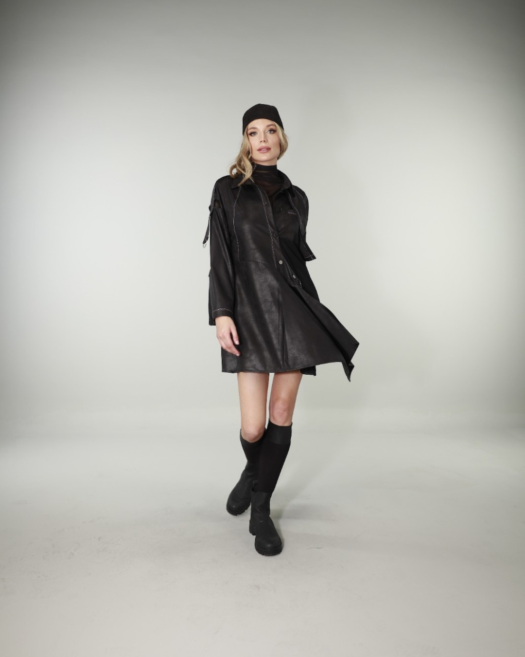 Fashion Forward Jacket Dress Design 23059D - Vegan Leather Black
