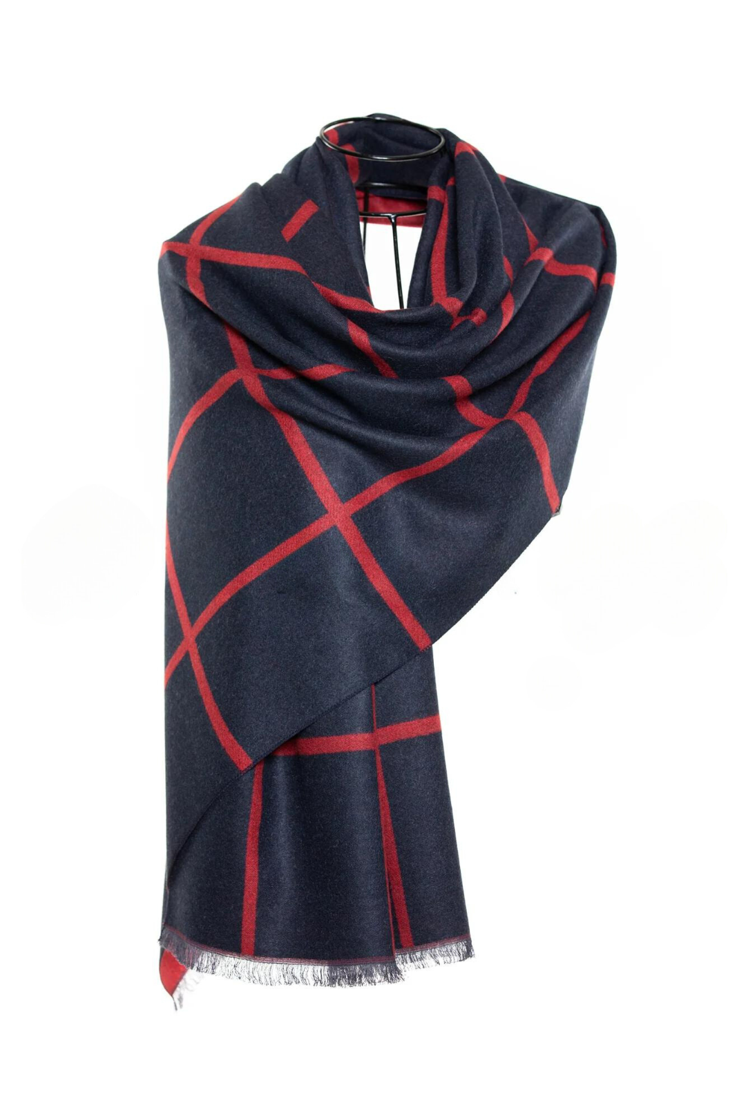 Reversible Mo-shmere Modal Cashmere Checkers Shawl - Dark Navy Red