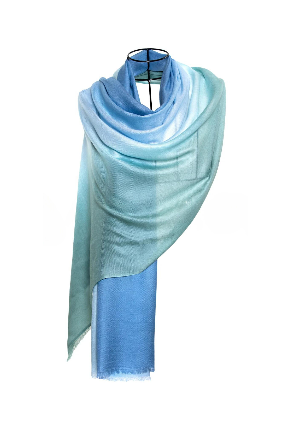 Ombre Three Colors Printed Mo-shmere Shawls - Sea Blue Teal