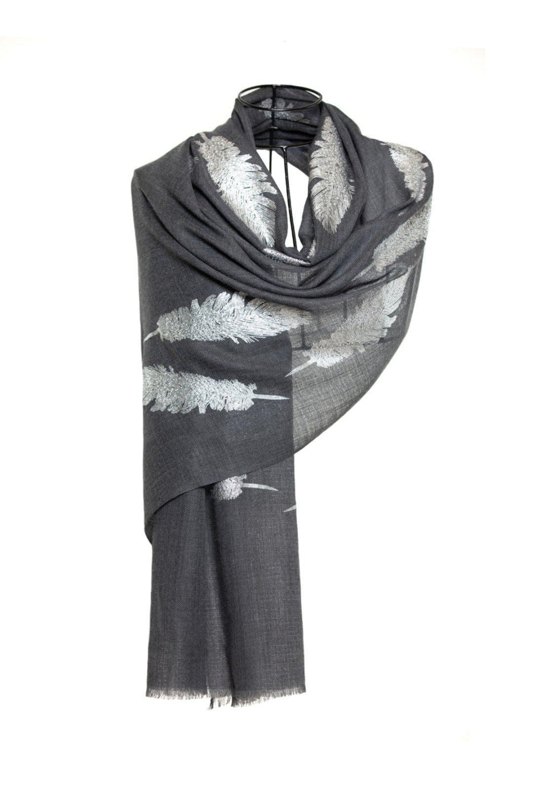 Angel Feathers Crystal Feathers Shawl Stole - Charcoal Silver