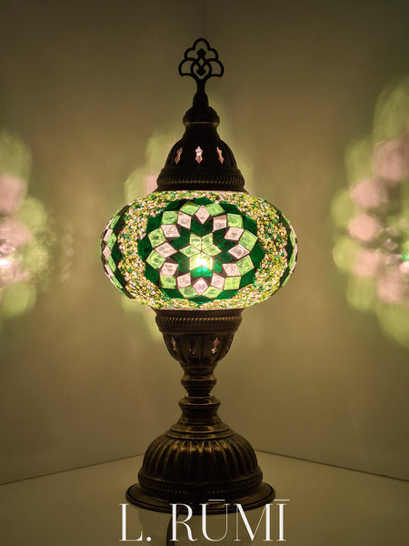 Medium Glass Mosaic Turkish Lamp with Brass Table Top