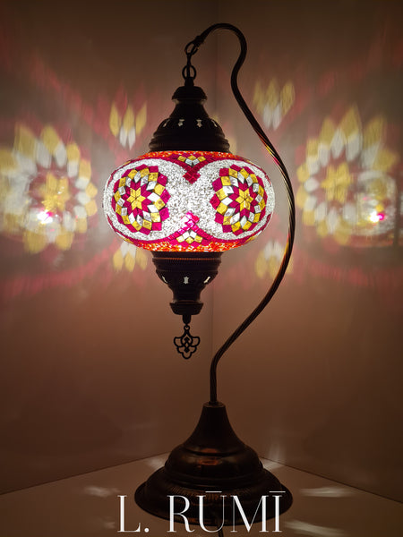Large Swan Bend Mosaic Turkish Glass Table Lamp