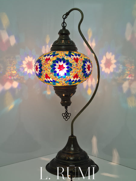Large Swan Bend Mosaic Turkish Glass Table Lamp