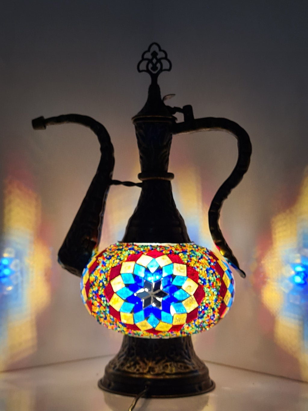 Medium - Pitcher IBRIK Mosaic Glass Lamp with Brass Table Top