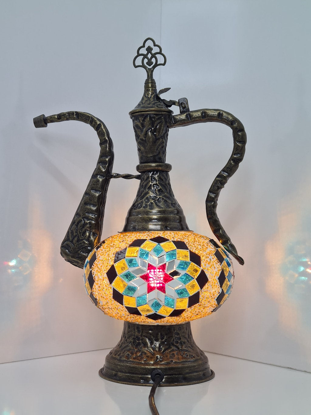 Medium - Pitcher IBRIK Mosaic Glass Lamp with Brass Table Top