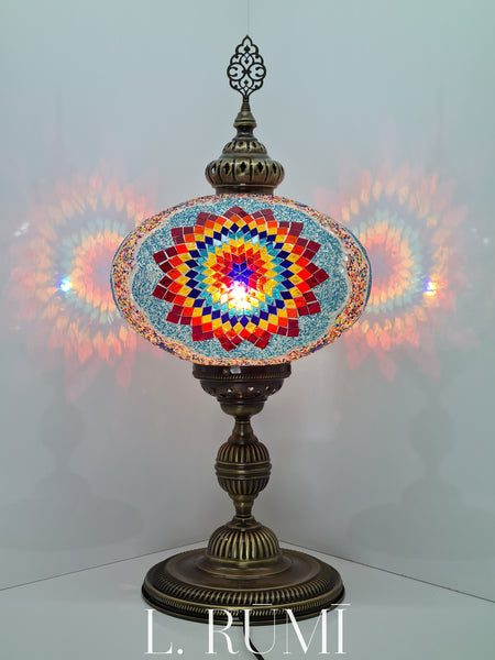 Globe XL Mosaic Turkish Vintage Glass Lamp with Brass Table Top Lamp