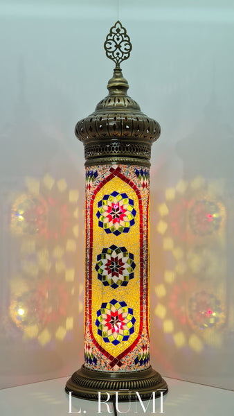 Cylinder Mosaic Turkish Glass Lamp with Brass Table Top Lamp - 50 CM x 15 CM