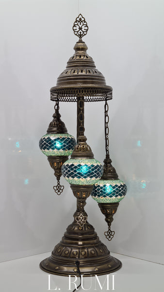Floor Lamp 3 Small Mosaic Glass Turkish Vintage Glass Lamp with Brass Floor Lamp