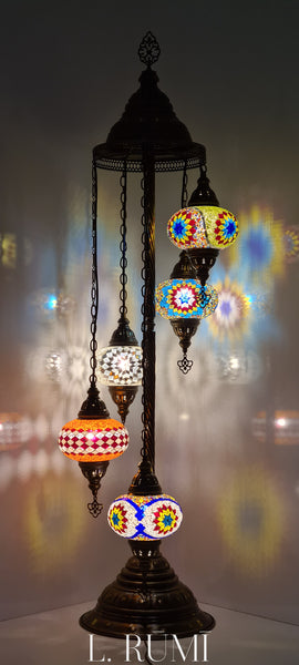 Floor Lamp 5 - Medium Glass Mosaic Turkish Vintage Glass Lamp with Brass