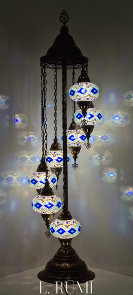 Floor Lamp 7 - Medium Glass Mosaic Turkish Vintage Glass Floor Lamp with Brass