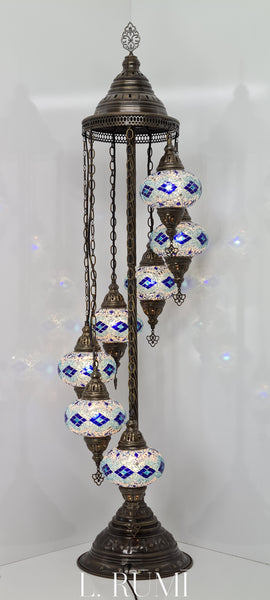 Floor Lamp 7 - Medium Glass Mosaic Turkish Vintage Glass Floor Lamp with Brass