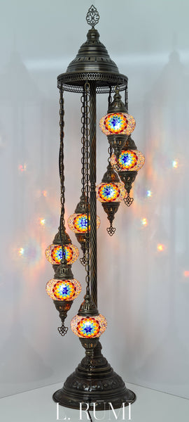 Floor Lamp 7 - Small Glass Mosaic Turkish Vintage Glass Floor Lamp with Brass