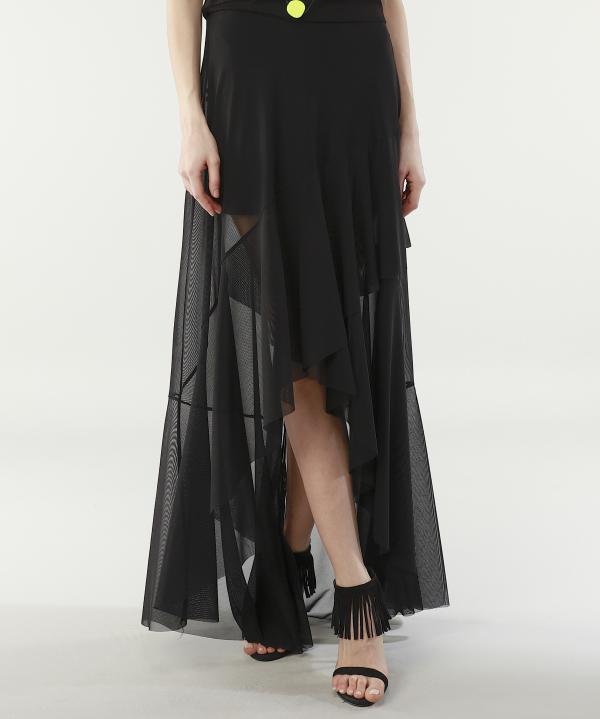Long Skirt High Waist Simple Black Tulle