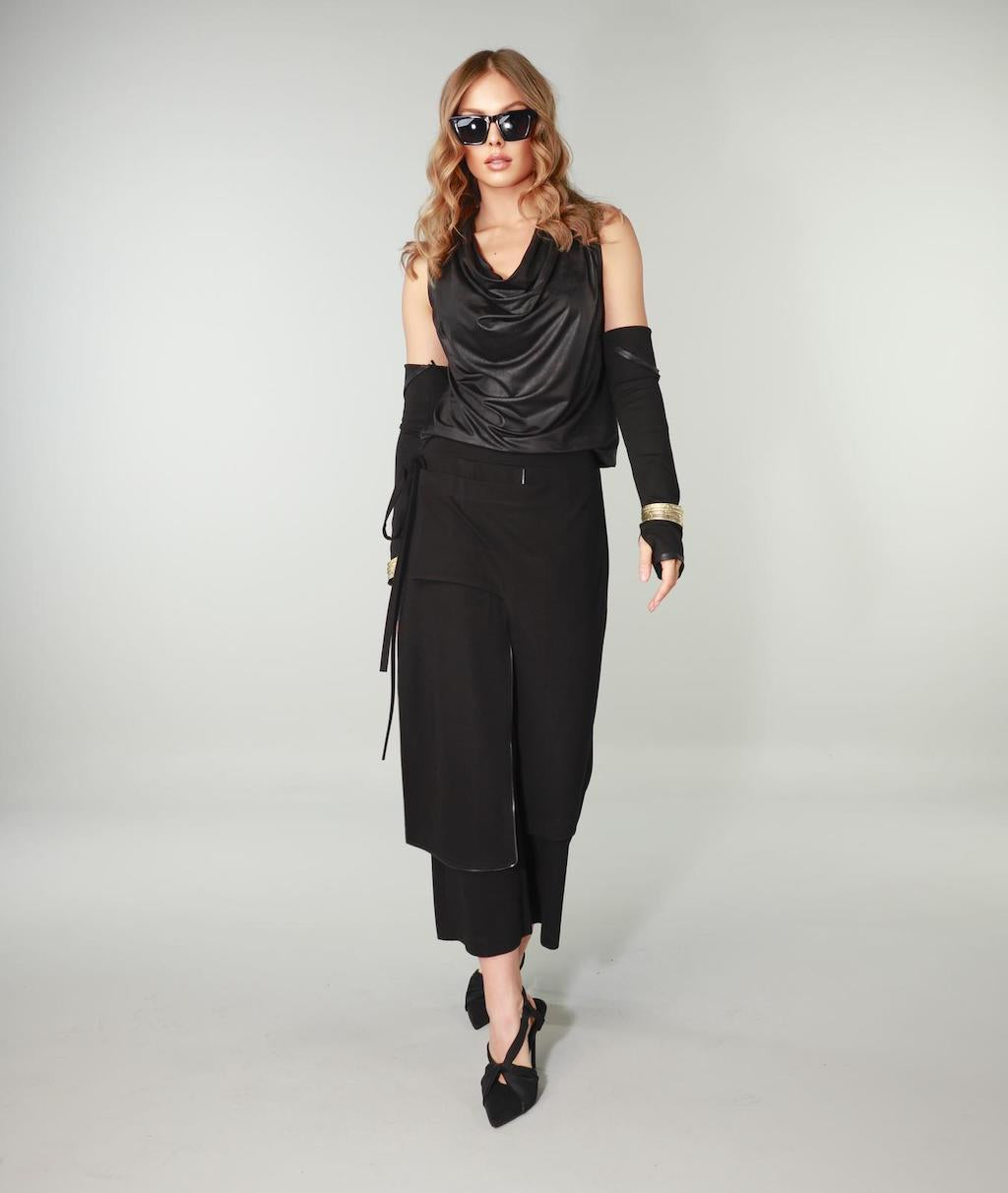 Fashion Forward Blouse Design 225103DS Vegan Leather Black Moonlight